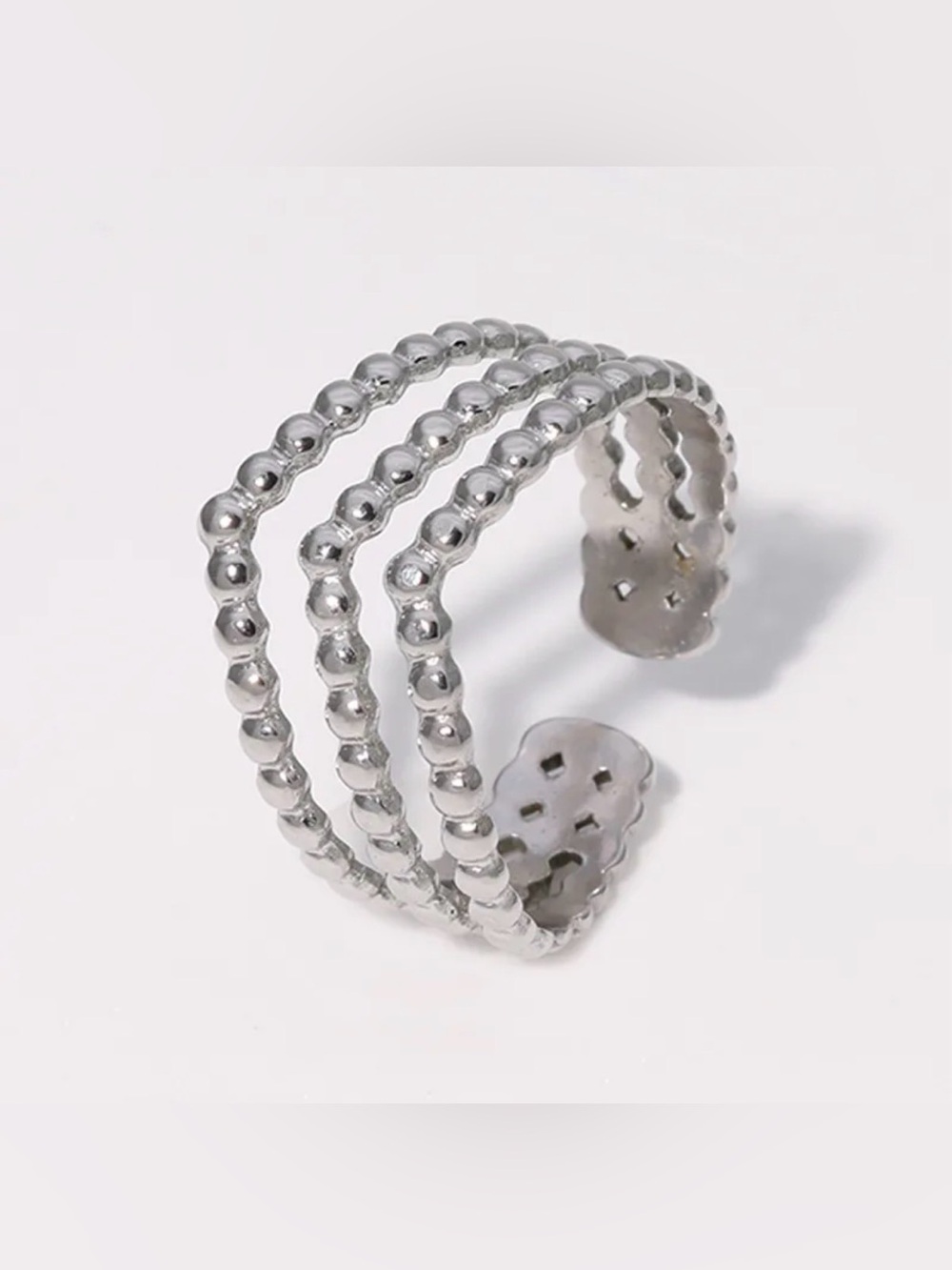 Triple Beaded Wrap Ring | Stainless Steel Open Band